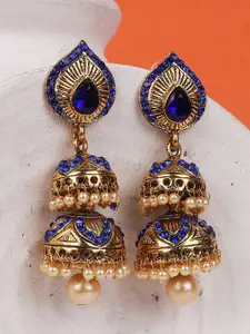 ANIKAS CREATION Women Blue Gold-Plated Dome Shaped Jhumkas Earrings