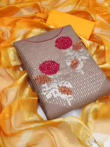 KALINI Brown & Yellow Embroidered Unstitched Dress Material