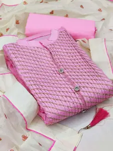 KALINI Pink & Gold-Toned Embroidered Unstitched Dress Material