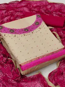 KALINI Beige & Pink Unstitched Dress Material