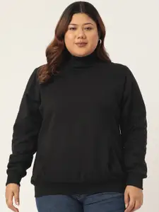 theRebelinme Plus Size Women Black High Neck Sweatshirt