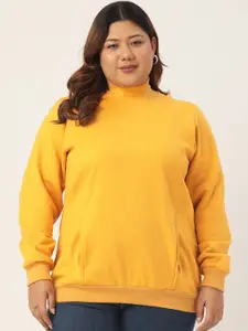 theRebelinme Plus Size Women Yellow High Neck Solid Sweatshirt