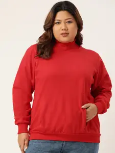 theRebelinme Plus Size Women Red High Neck Sweatshirt