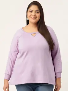 theRebelinme Women Plus Size Lavender Keyhole Neck Solid Top