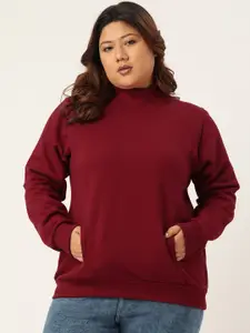 theRebelinme Plus Size Women High Neck Maroon Sweatshirt