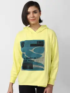 FOREVER 21 Women Yellow Printed Hooded Sweatshirt