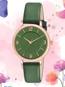 Shocknshop Women Green Dial & Green Leather Straps Analogue Watch MT393-Green