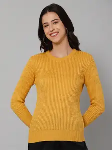 Cantabil Women Mustard Ribbed Wool Pullover