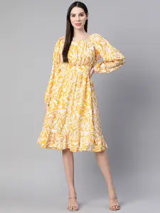 plusS White & Mustard Yellow Printed Fit & Flare Dress