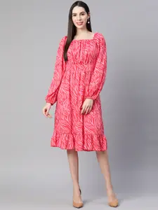 plusS Pink Printed Fit & Flare Dress