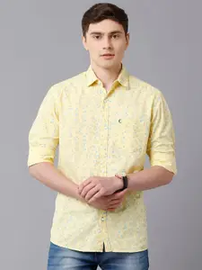 CAVALLO by Linen Club Men Yellow & Blue Printed Linen Regular Fit Casual Shirt