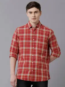 CAVALLO by Linen Club Men Red Checked Linen Regular Fit Casual Shirt