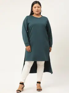 theRebelinme Women Teal Green Solid High-Low Longline Top
