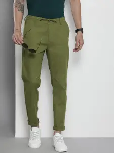 The Indian Garage Co Men Green Slim Fit Linen Trousers