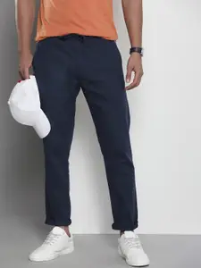 The Indian Garage Co Men Navy Blue Slim Fit Linen Trousers