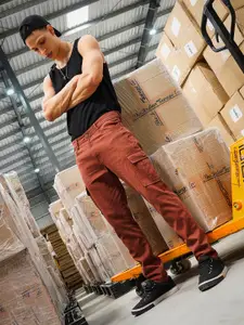 The Indian Garage Co Men Rust Slim Fit Cargos Trousers