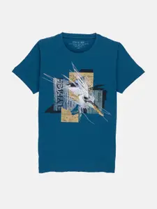 Status Quo Boys Teal Graphic Printed Cotton T-shirt