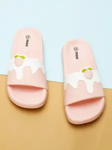 max Girls Pink & White Printed Rubber Sliders
