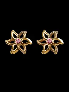 Silver Shine Gold-Toned & Pink Gold-Plated Floral Studs Earrings