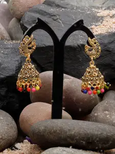 Silver Shine Gold-Plated Peacock Shaped Jhumkas Earrings