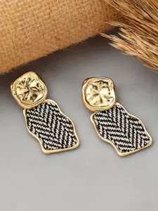 SOHI Women Gold-Toned & Black Contemporary Drop Earrings