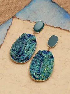 SOHI Women Blue Gold-Plated Contemporary Drop Earrings