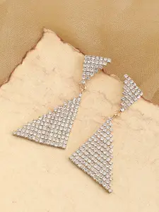 SOHI Women Gold-Toned & White Contemporary Drop Earrings