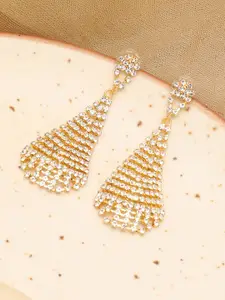 SOHI Women Gold-Toned & White Contemporary Drop Earrings