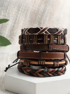 SOHI Women Brown & Black Leather Multistrand Bracelet