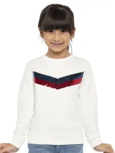 UNDER FOURTEEN ONLY Girls Off White Sequined Cotton Sweatshirt