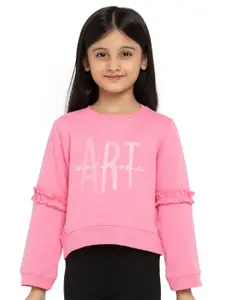 UNDER FOURTEEN ONLY Girls Pink Typography Printed Cotton Sweatshirt