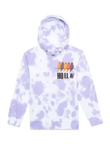 UNDER FOURTEEN ONLY Girls Purple & White Abstract Printed Hooded Cotton Sweatshirt