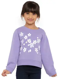 UNDER FOURTEEN ONLY Girls Purple & White Floral Printed Cotton Sweatshirt