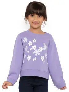 UNDER FOURTEEN ONLY Girls Purple & White Floral Printed Cotton Sweatshirt