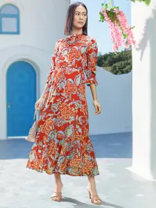 all about you Women Floral Print Puff Sleeve Maxi Dress