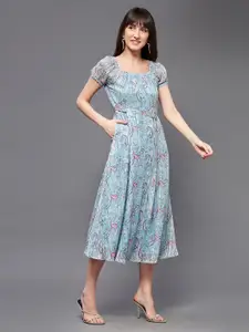 Miss Chase Blue Floral Georgette Dress