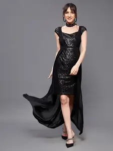 Miss Chase Black Embellished Gerogette Maxi Dress