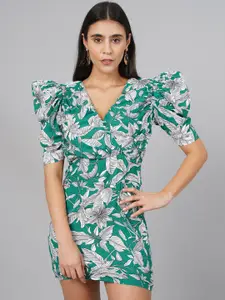 SCORPIUS Women Green Tropical Dress