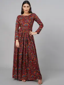 SCORPIUS Women Red Ethnic Motifs Crepe Ethnic Maxi Maxi Dress