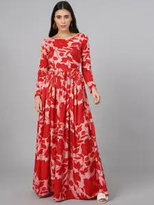 SCORPIUS Women Red Floral Crepe Ethnic Maxi Maxi Dress