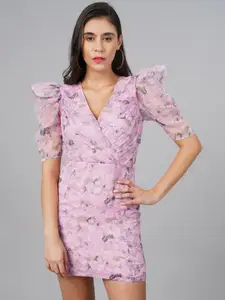 SCORPIUS Women Pink Floral Chiffon Dress
