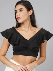 SCORPIUS Solid Scuba Flutter Sleeve Crop Fitted Top