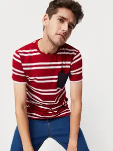 max Men Red Striped Cotton T-shirt
