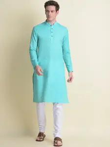 NAMASKAR Men Light Blue Long Sleeves Kurta