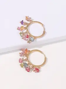 Yellow Chimes Gold-Toned Multicoloured Stone Hanging Hoop Earrings