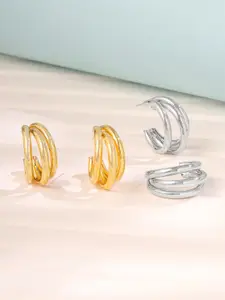 Yellow Chimes Set of 2 pairs  silver and gold triple layered hoop earrings