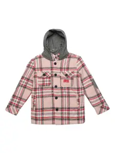 UNDER FOURTEEN ONLY Boys Peach-Coloured Grey Cotton Checked Quilted Jacket