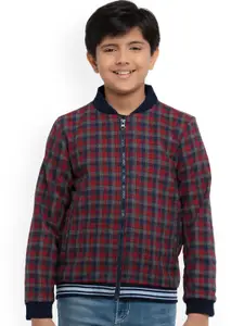 UNDER FOURTEEN ONLY Boys Red & Navy Blue Checked Bomber Jacket