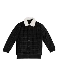 UNDER FOURTEEN ONLY Boys Black & Cream-Coloured Checked Cotton Tailored Jacket
