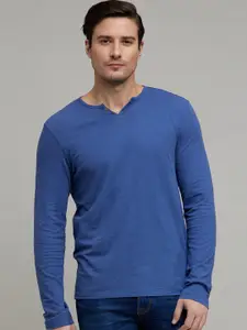 Celio Men Blue Henley Neck Cotton T-shirt